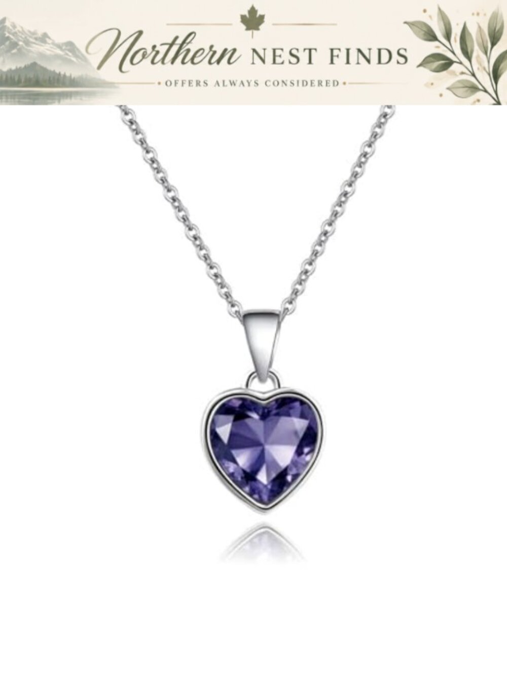 Heart Crystal Necklace 925 Sterling Silver Plated Pendant Birthstone Necklace